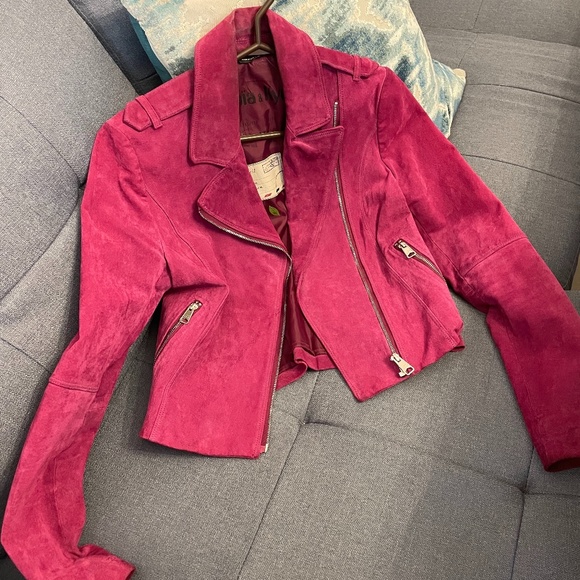 Soia & Kyo Size Small Magenta Suede Moto Jacket - Picture 1 of 8